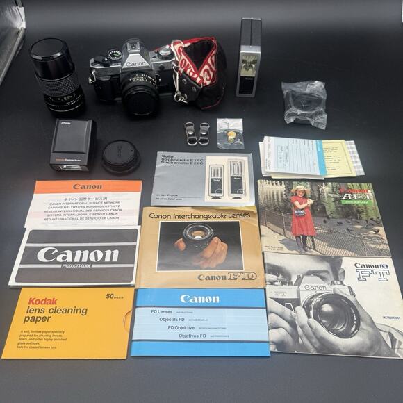 Canon AE-1 Program 35mm film SLR w/ Canon FD 50mm Lens & Accessories Untested - Picture 1 of 12